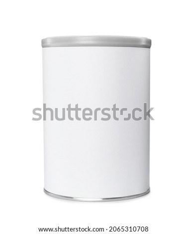 Blank can of powdered infant formula isolated on white, mockup for design. Baby milk Royalty-Free Stock Photo #2065310708
