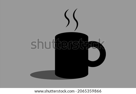 Cup of coffee tea with steam silhouette icon black on grey