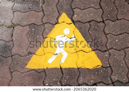 Attention Running Man. Warning Yellow Road Sign Chaser. Caution Runner
