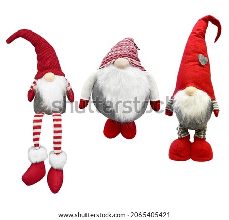 Christmas gnomes collections. Elves in red hats isolated on white background. santa claus  Royalty-Free Stock Photo #2065405421
