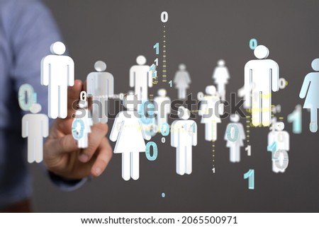A male's hand pointing to the illustrated business cubes network team