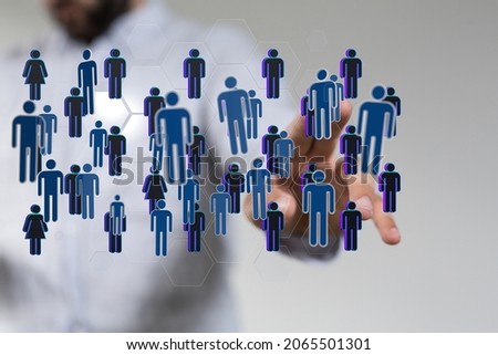 A male's hand pointing to illustrated human resources management