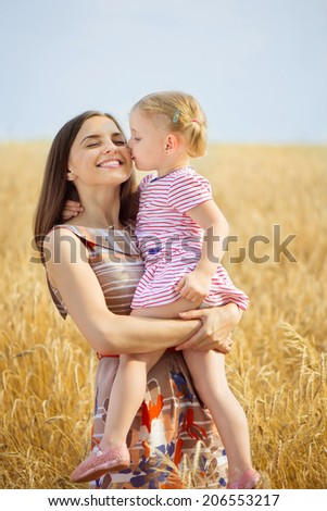 Pretty young mother with cute little daughter are happy in sunny day
