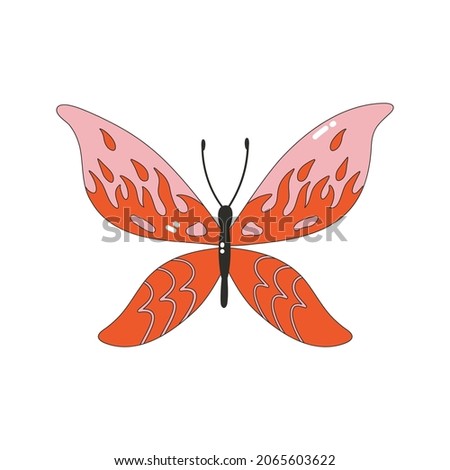 A colorful butterfly icon with a flame pattern. Nostalgia for the 2000 years. Y2k style. Simple flat linear vector illustration of a butterfly isolated on a white background.