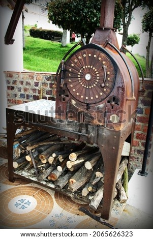 Antique iron wood fired oven stove