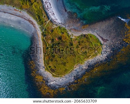 Seapoint aerial view between Seapoint Beach and Crescent Beach on Gerrish Island in Kittery Point, town of Kittery, Maine ME, USA.  Royalty-Free Stock Photo #2065633709