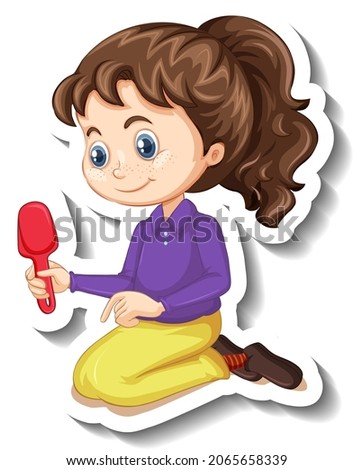 A girl holding shovel cartoon character sticker illustration