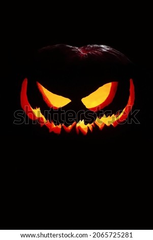 Halloween pumpkin with an evil smile  Shiny jack o 'lantern with a black background with place for text