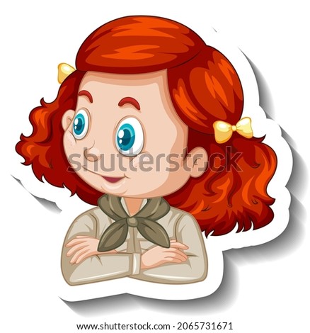 Girl in safari outfit cartoon character sticker illustration