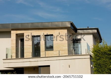 Close up picture of modern family house in Budapest, Hungary - luxurious neighborhood