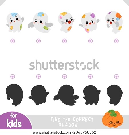 Find the correct shadow, education game for children, set of ghost characters