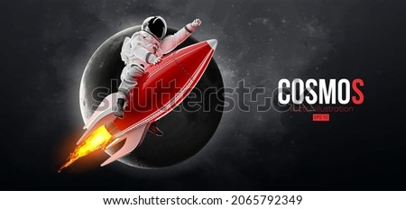 Astronaut on a rocket on the background of the moon and space. Vector illustration Royalty-Free Stock Photo #2065792349