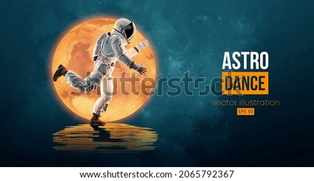 Dancing astronaut on the background of the mars and space. Vector illustration Royalty-Free Stock Photo #2065792367