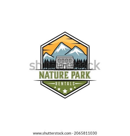 nature park logo design,emblems,recreation,outdoor logo,cabins rental template vector