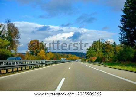 bavaria, germany, 26 oct 2021, driving on a motorway on a sunny day in autumn Royalty-Free Stock Photo #2065906562
