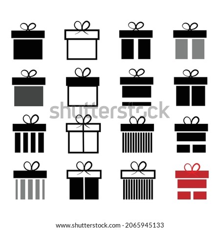 Gift box icon. Present symbol. Surprise with gift box in flat style. Christmas box. Set with gift in linear style