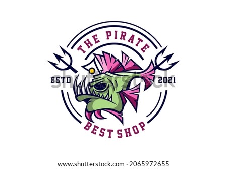 Logo Pirate Fish With Circle For Fashion Entertainment And Media