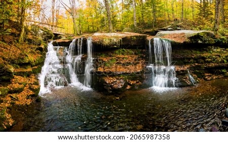 Diamond Notch Falls in Catskill Mountains, New York. West Kill Falls or also called Diamond Notch Falls, is located in the eastern part of the Catskill Mountains and in the town of West Kill. Royalty-Free Stock Photo #2065987358