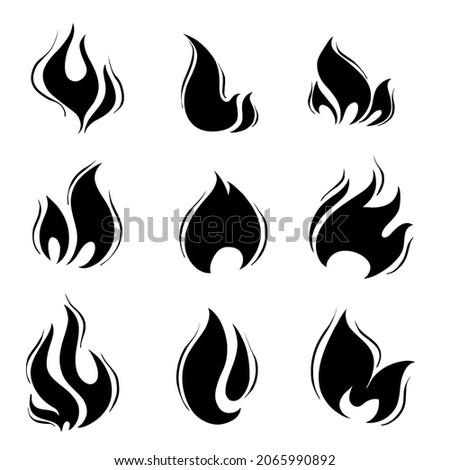 Retro line art illustration with black fire doodle set on white background.