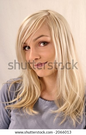 blond, young girl, woman in a lilac top