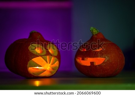 Illuminated pumpkin faces for Halloween Holliday