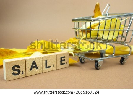 Autumn Sale Concept sale with wooden letters and shopping cart