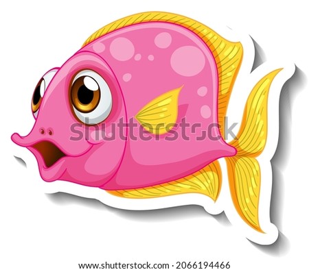 Sea Animal Cartoon Sticker with Cute Fish illustration