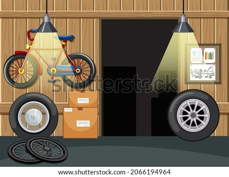 Garage interior with storage and equipments illustration