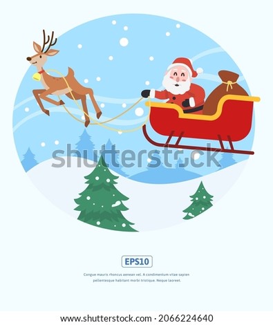 Flat Illustration, santa claus, reindeer and gifts