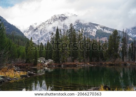 Hiking Grand Teton to see beautiful fall colors and snow mountains Royalty-Free Stock Photo #2066270363