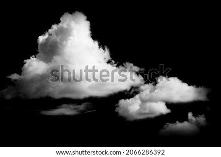 Sky and clouds isolated on black background Single cloud black and white image