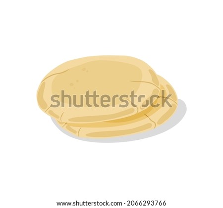 Pita bread. Tortillas on a white isolated background. Roasted lavash. Vector cartoon illustration. Royalty-Free Stock Photo #2066293766