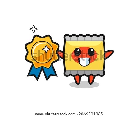 snack mascot illustration holding a golden badge , cute style design for t shirt, sticker, logo element