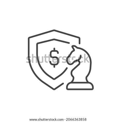 Shield with chess piece linear icon. Business strategy. Thin line customizable illustration. Vector isolated outline drawing. Editable stroke