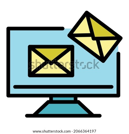 Envelope monitor icon. Outline envelope monitor vector icon color flat isolated