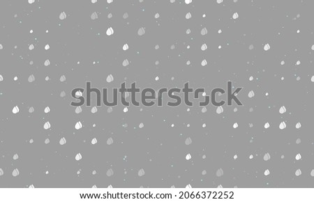 Seamless background pattern of evenly spaced white water drop symbols of different sizes and opacity. Vector illustration on grey background with stars
