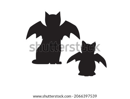Halloween cat and kitty with bat wings vector clipart, back of sitting black cat silhouette, black bat cat clip art, halloween cat kitty sticker, cutting file
