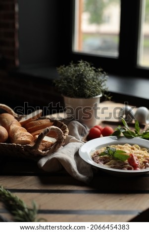 carbonara lunch nice picture bread