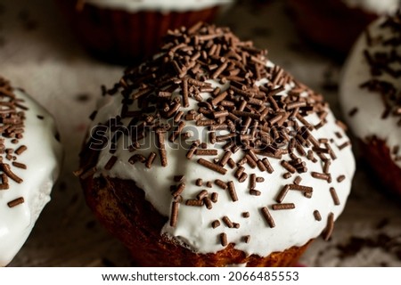 delicious chocolate muffins. horizontal photo. goodies for tea or coffee.
