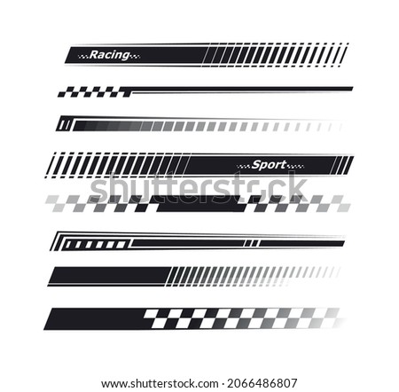 Sports stripes, car stickers black color. Racing decals for tuning. Royalty-Free Stock Photo #2066486807