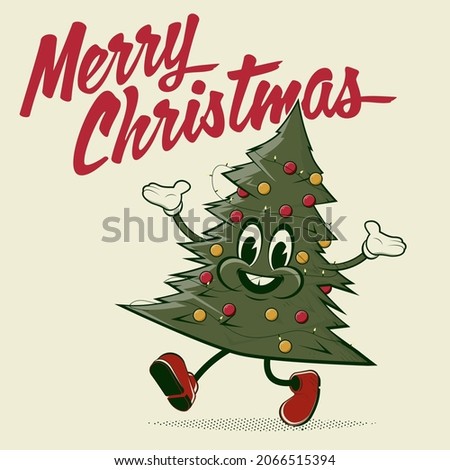 funny christmas tree in retro cartoon style