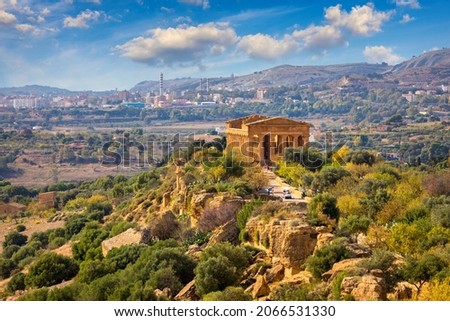 Valley of the Temples (Valle dei Templi), The Temple of Concordia, an ancient Greek Temple built in the 5th century BC, Agrigento, Sicily. Temple of Concordia, Agrigento, Sicily, Italy Royalty-Free Stock Photo #2066531330