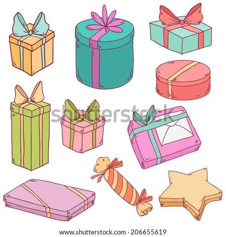 Cartoon cute doodle  boxes isolated on white. Vector illustration