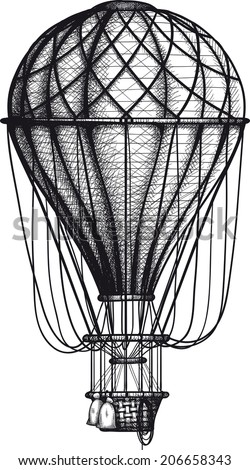 vintage Air Balloon drawn as engraving isolated on white background Royalty-Free Stock Photo #206658343