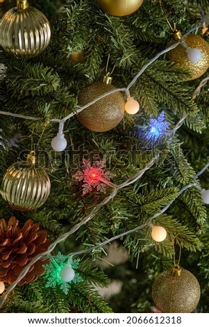 Christmas tree decoration detail with lights