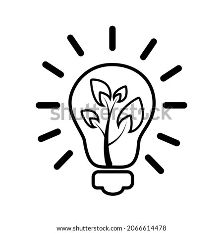 Light bulb with leaf logo. Energy saving lamp symbol or icon.