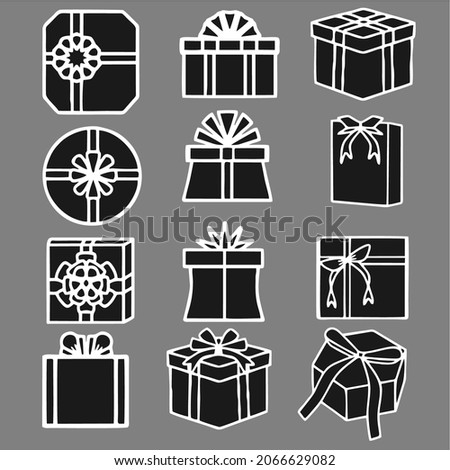 Set of gift boxes with ribbons icon. Vector illustration white line style