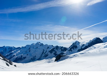 Mountain landscape with snow and clear blue sky