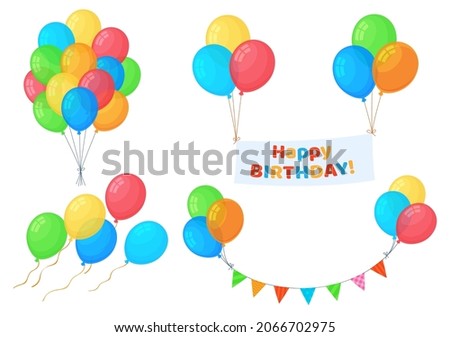 Set of inflatable balloons. Decorations for the holiday. Colored gel balls. Birthday celebration. Vector illustration on a white background