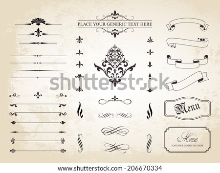 This image is a set of  Vintage Decorative Ornament Borders and Page Dividers. / Vintage Decorative Ornament Borders and Page Dividers / Vintage Decorative Ornament Borders and Page Dividers Royalty-Free Stock Photo #206670334